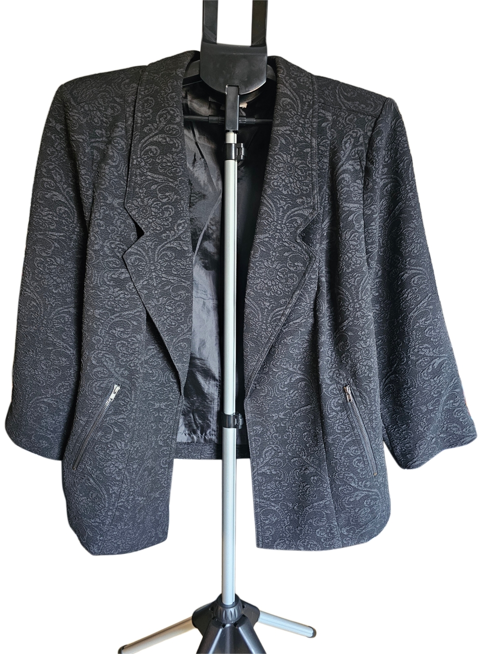 Structured Black Paisley Textured Blazer Jacket